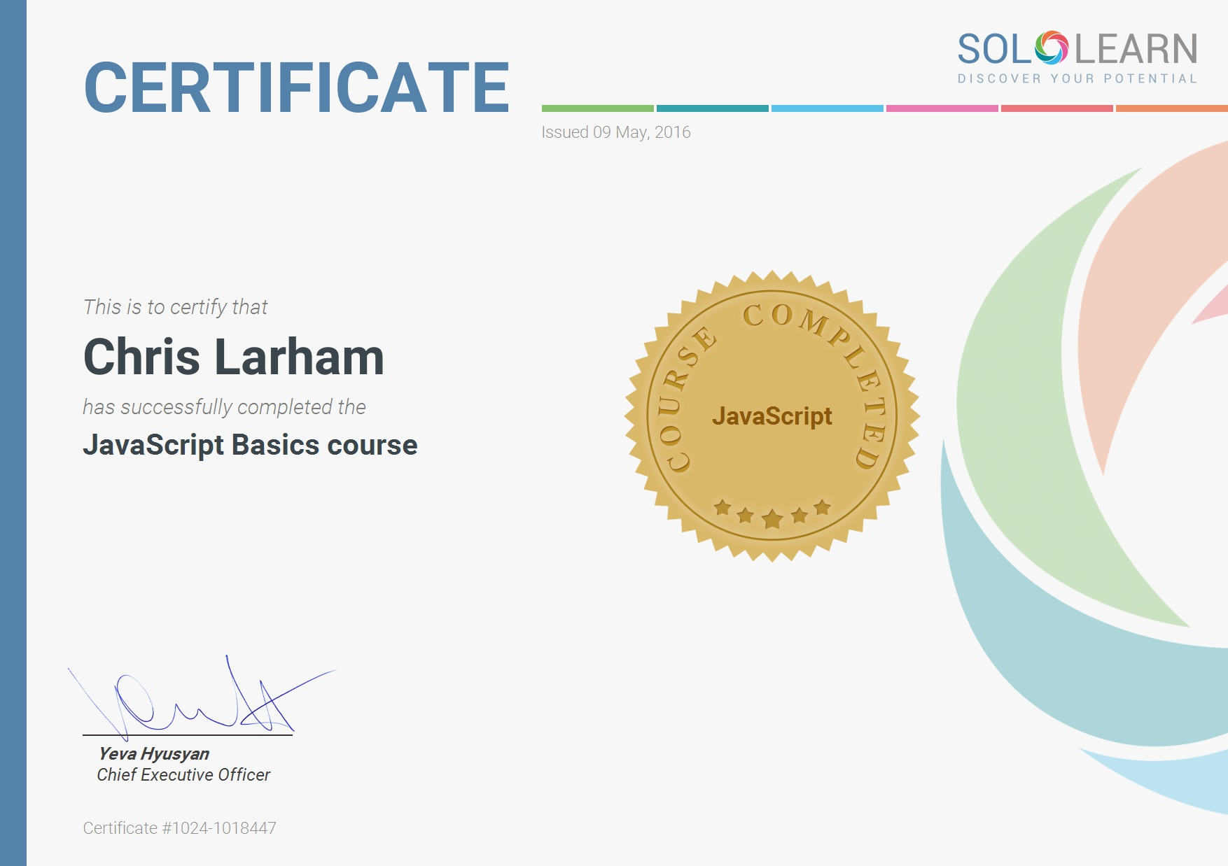 Javascript Basics Certificate 2016 Sharedsapience Info