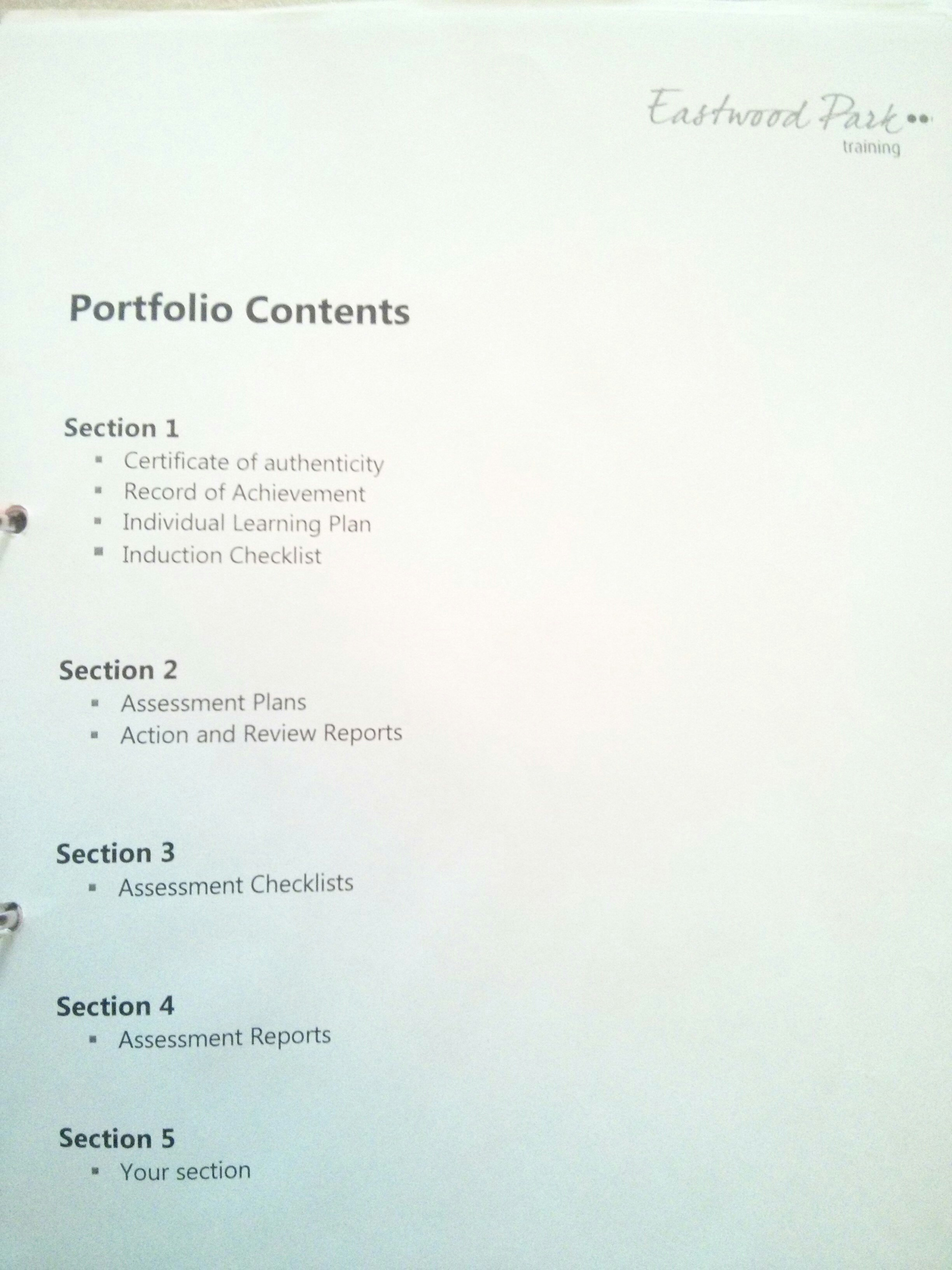 contents page portfolio